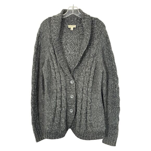 Chunky Cable Knit Fisherman Cardigan Marled Gray Women L Heritage Dark Academia - Picture 2 of 11